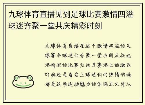 九球体育直播见到足球比赛激情四溢球迷齐聚一堂共庆精彩时刻