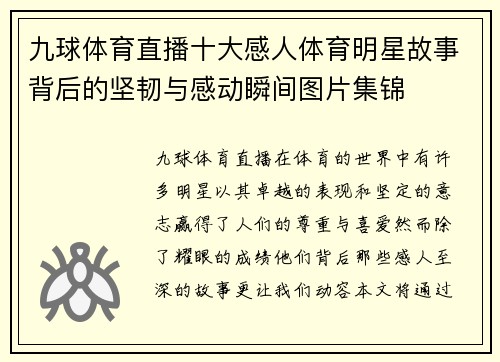 九球体育直播十大感人体育明星故事背后的坚韧与感动瞬间图片集锦
